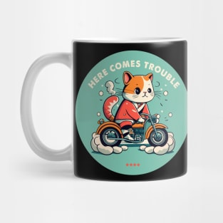 here comes trouble biker cat Mug